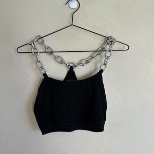 Maniere de Voir Black Ribbed Crop Top with Chain SZ UK 4